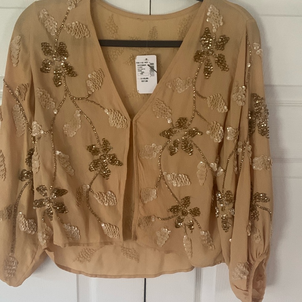 BOYOD Beaded Sequined Vneck open cardigan jacket. Nude color. Wide sleeves. OS.